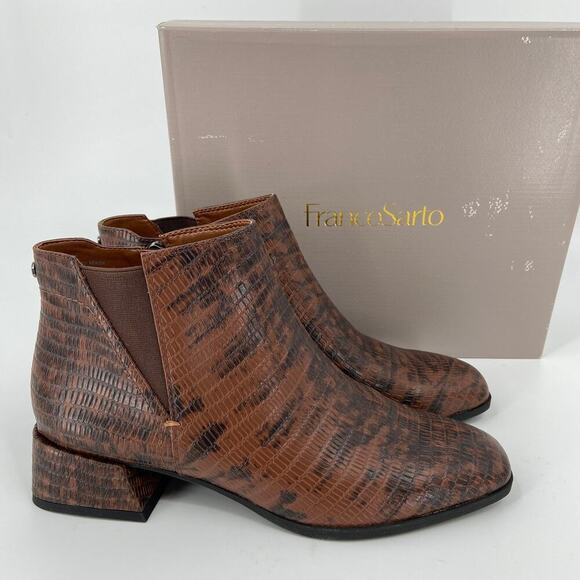Franco Sarto Nico Ankle Boot Croc Embossed Block Heel Espresso Brown Size 7.5 - Picture 1 of 8